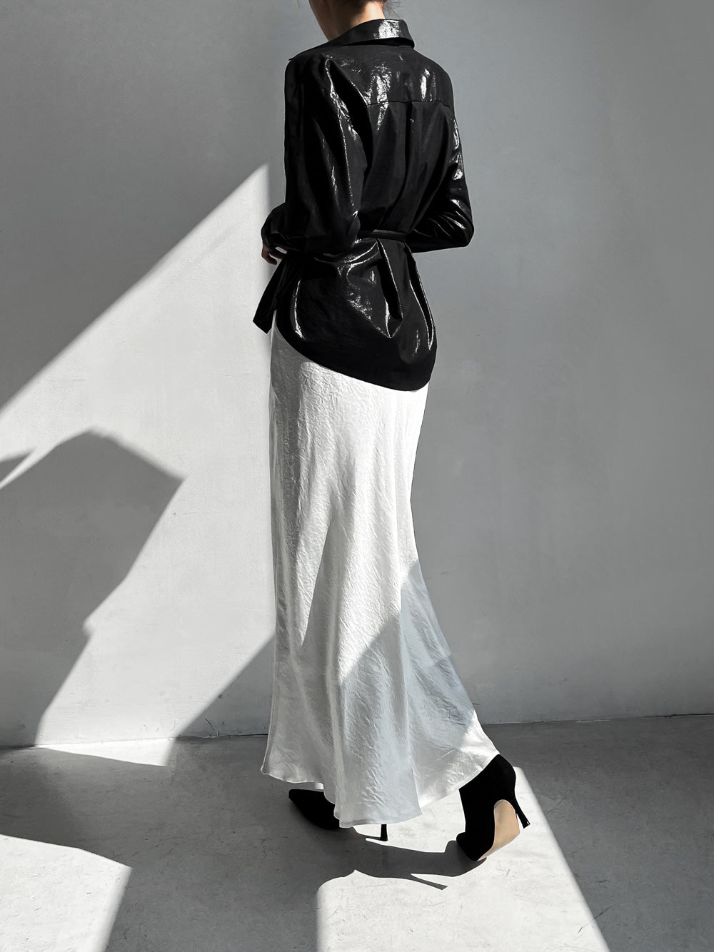 Wrinkle Satin Mermaid Long Skirt