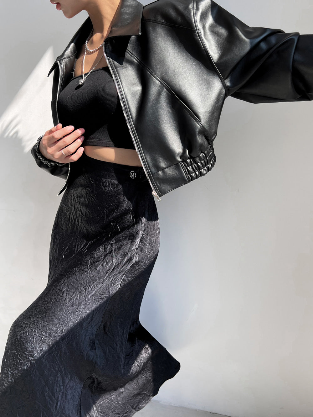 Wrinkle Satin Mermaid Long Skirt