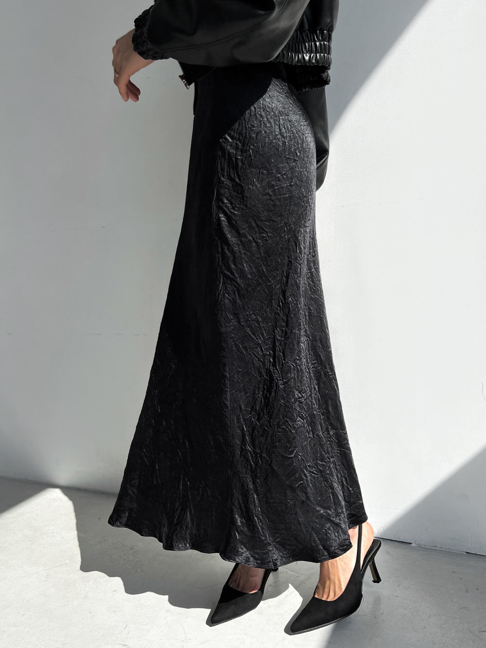 Wrinkle Satin Mermaid Long Skirt