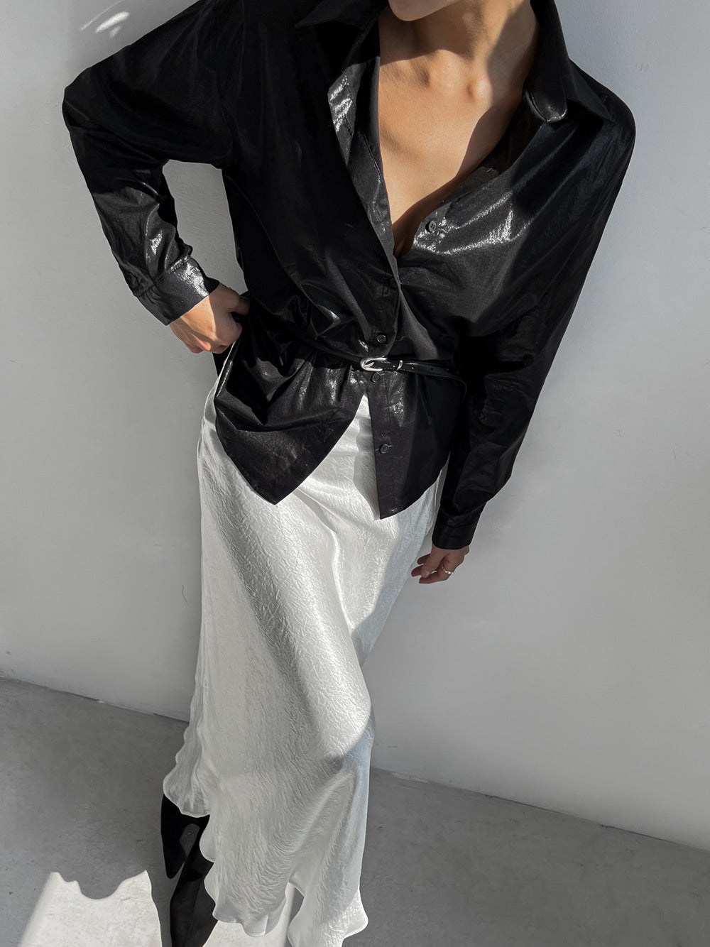 Wrinkle Satin Mermaid Long Skirt