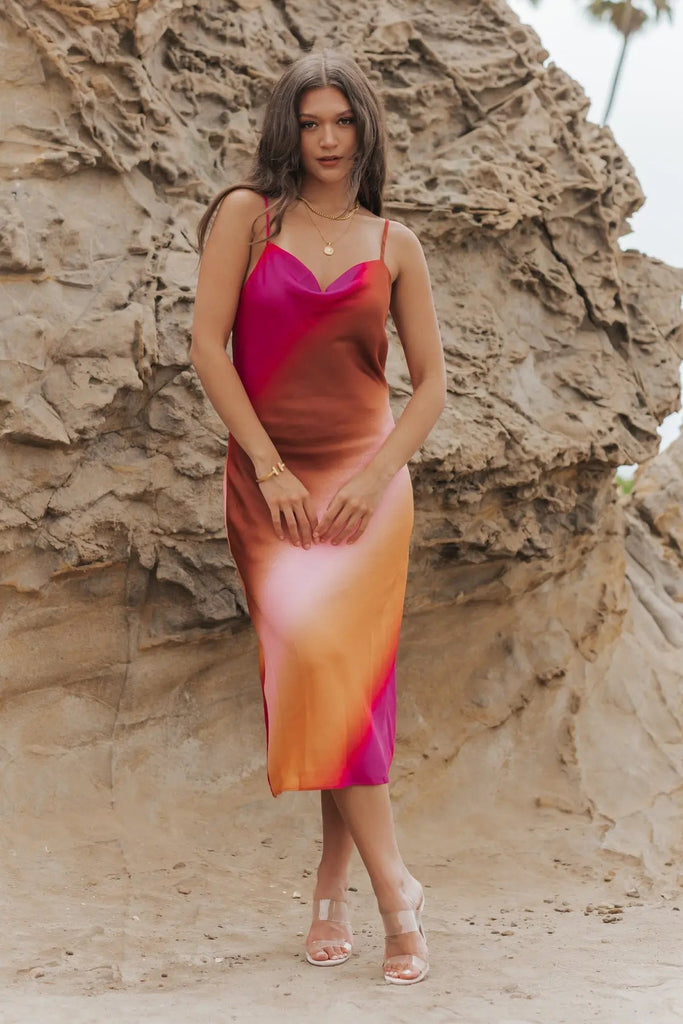 Delilah Gradient Satin Midi Dress