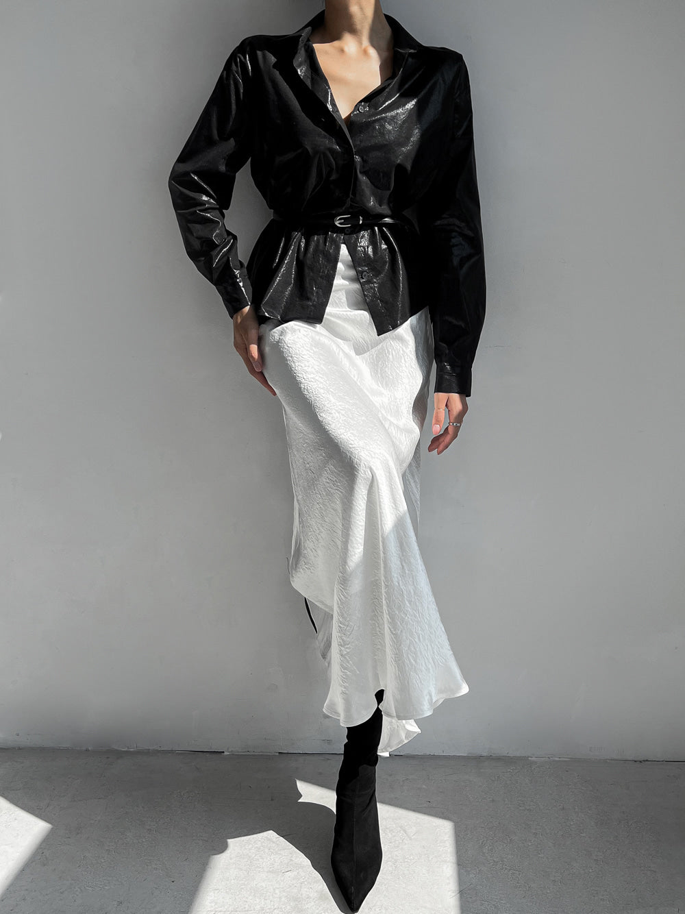 Wrinkle Satin Mermaid Long Skirt