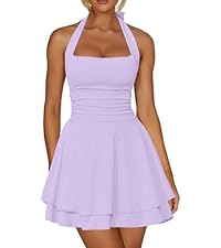 Women's Square Neck Ruffle Hem Mini Dress Ruched Waist Short Party Dresses