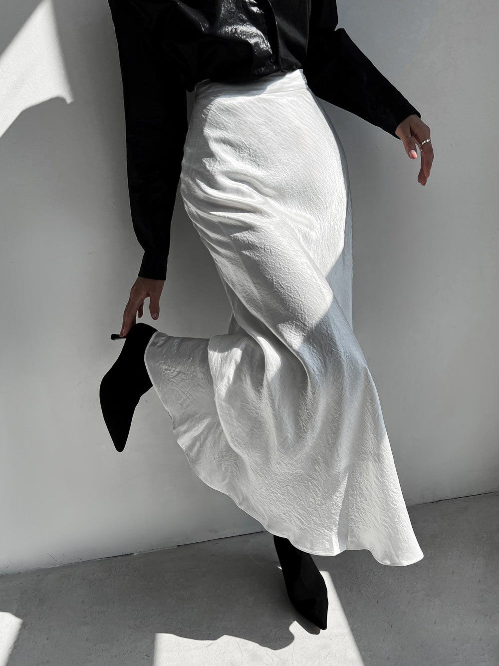 Wrinkle Satin Mermaid Long Skirt