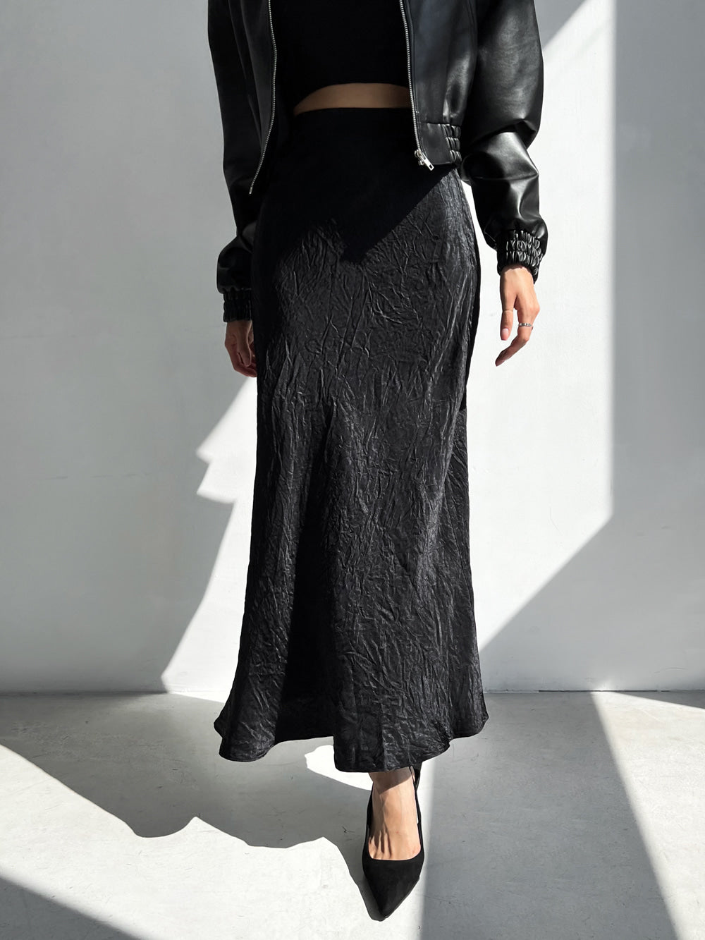 Wrinkle Satin Mermaid Long Skirt