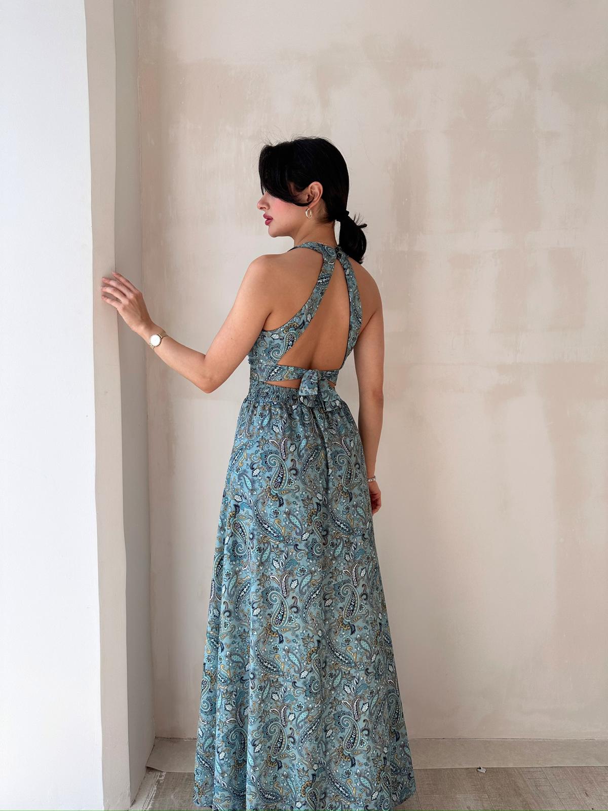 Paisley Patterned Backless Midi SAMARA Dress