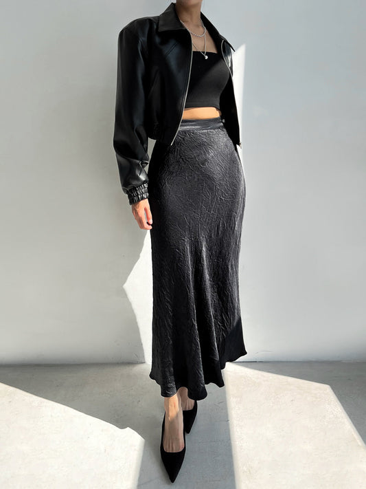 Wrinkle Satin Mermaid Long Skirt