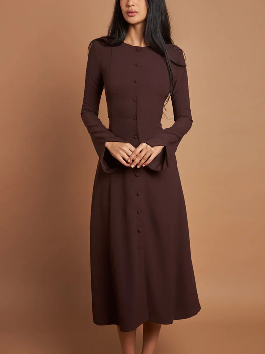 Cocoa Curve Button Dress
