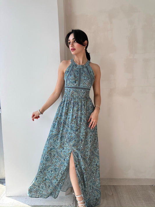Paisley Patterned Backless Midi SAMARA Dress